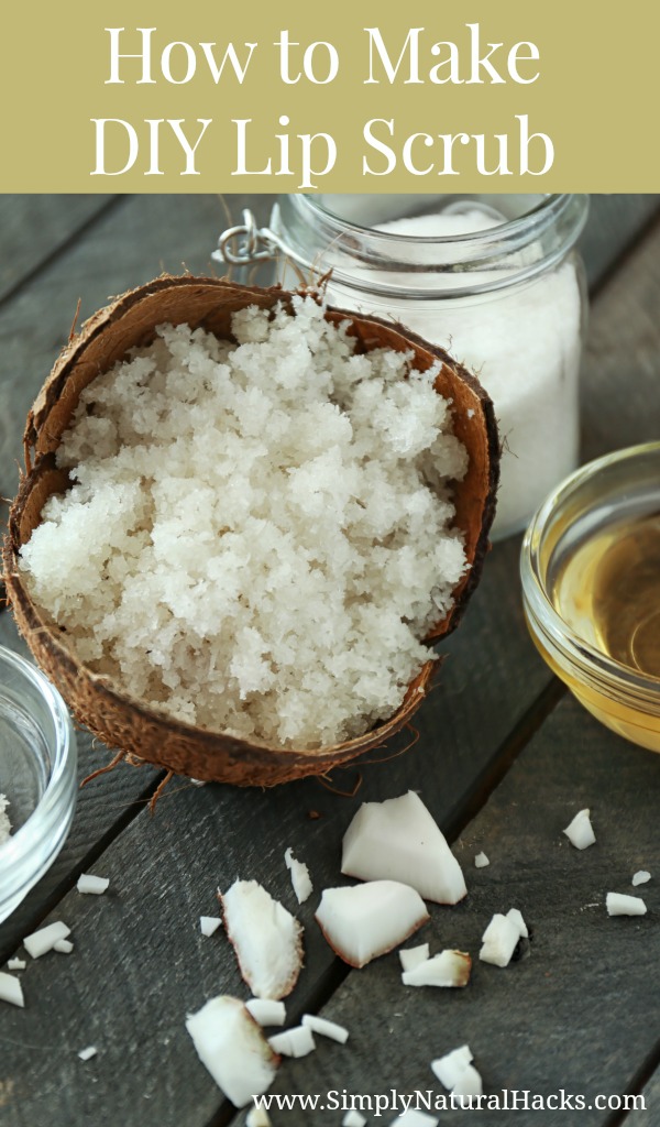 homemade lip scrub ingredients on wooden background